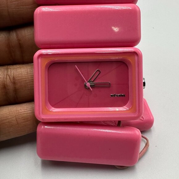 Nixon Vega Watch Women Pink Rectangle Dial Stretched Out Band New Battery - Picture 2 of 7